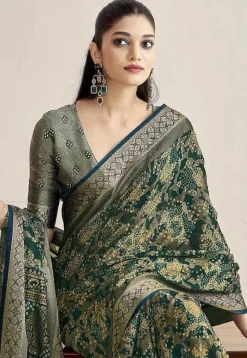 Woven Georgette Brasso Saree in Teal Green
