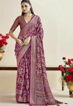 Woven Georgette Brasso Saree in Purple