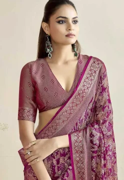 Woven Georgette Brasso Saree in Purple
