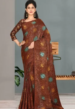 Woven Georgette Brasso Saree in Maroon