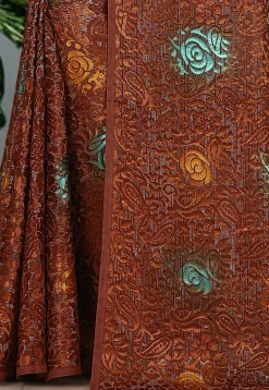 Woven Georgette Brasso Saree in Maroon