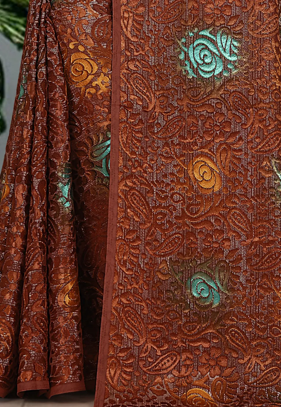 Woven Georgette Brasso Saree in Maroon