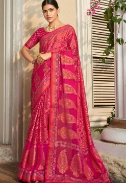 Woven Georgette Brasso Saree in Fuchsia