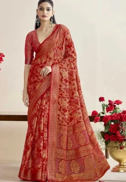 Woven Georgette Brasso Saree in Red