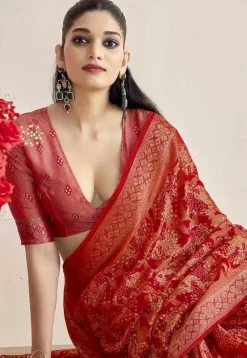 Woven Georgette Brasso Saree in Red