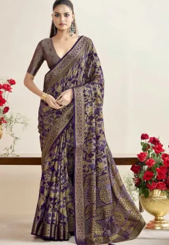 Woven Georgette Brasso Saree in Purple