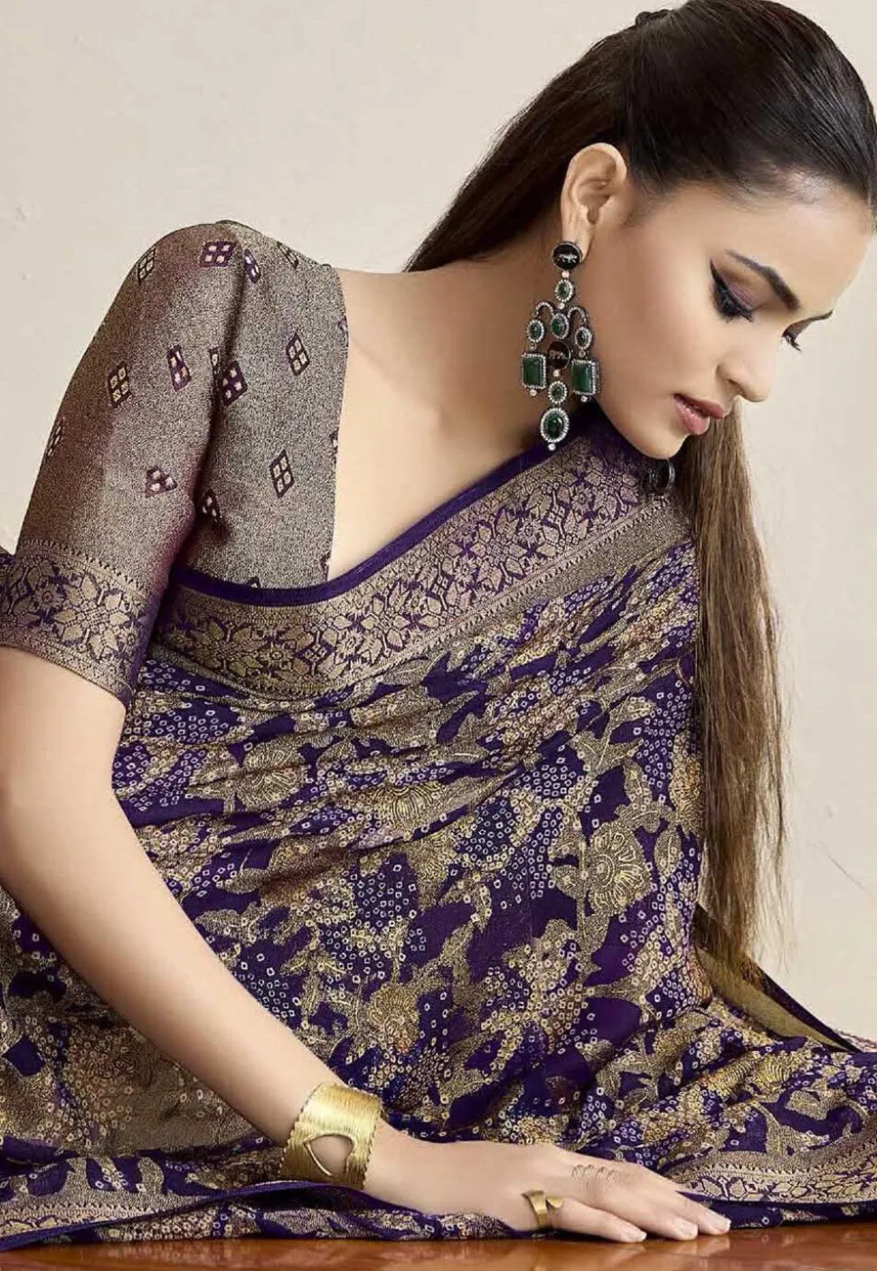 Woven Georgette Brasso Saree in Purple
