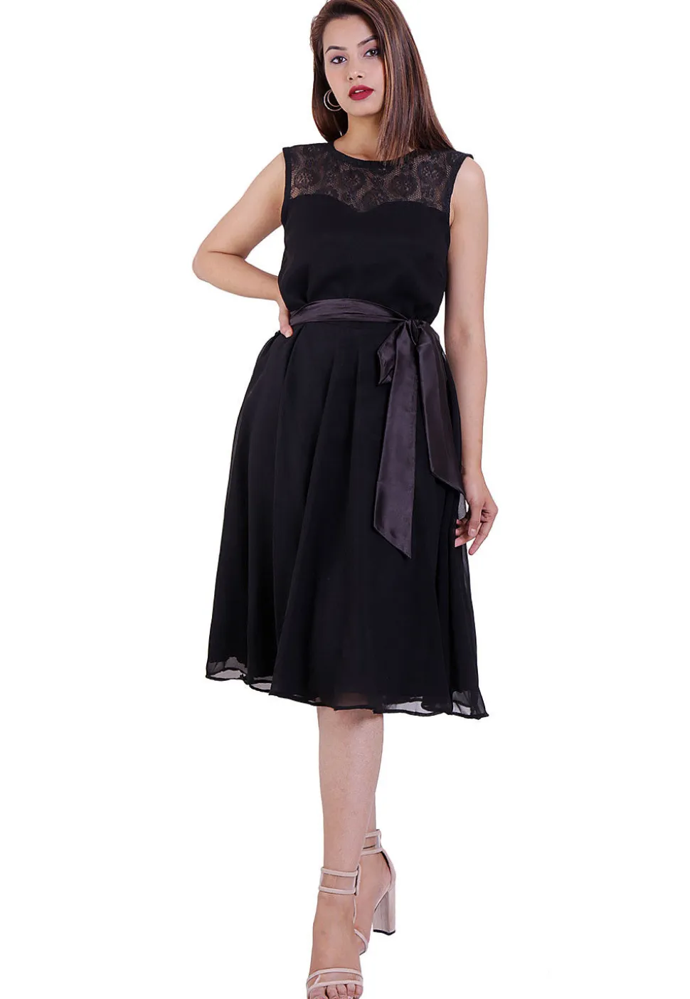 Woven Georgette Fit N Flare Dress in Black