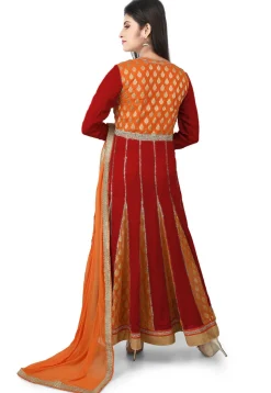 Woven Georgette Jacquard Anarkali Suit in Maroon