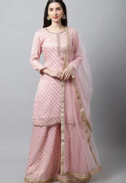 Woven Georgette Jacquard Pakistani Suit in Light Pink