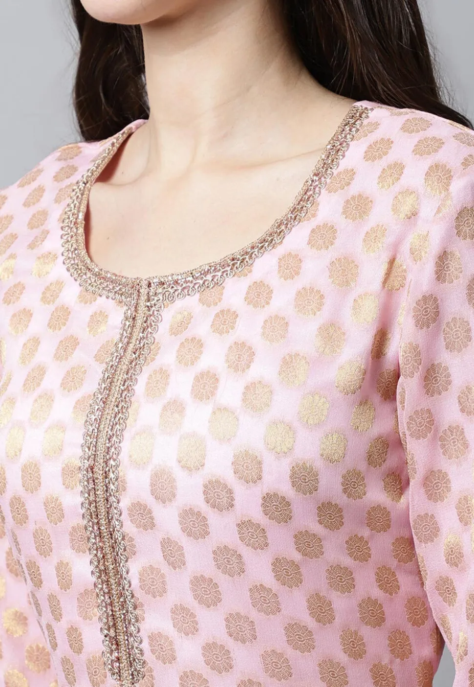 Woven Georgette Jacquard Pakistani Suit in Light Pink