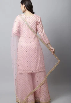 Woven Georgette Jacquard Pakistani Suit in Light Pink