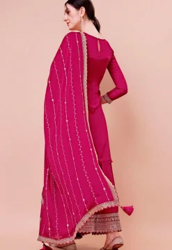 Woven Georgette Jacquard Pakistani Suit in Fuchsia