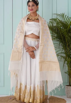 Woven Georgette Lehenga in White