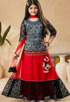 Woven Georgette Lehenga in Red