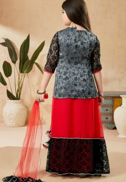 Woven Georgette Lehenga in Red