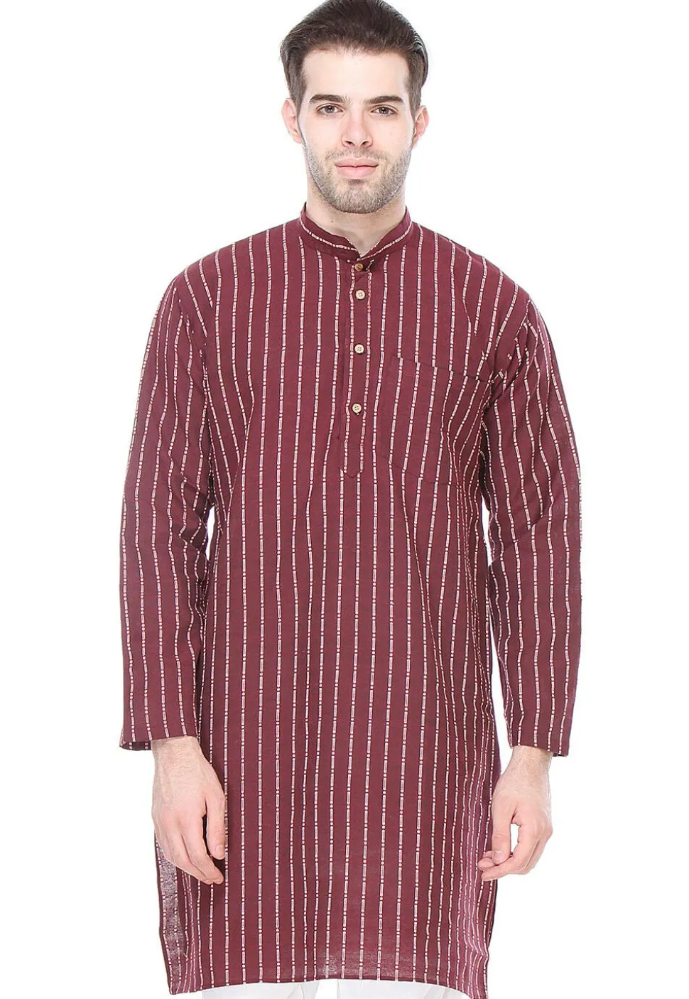 Woven Handloom South Cotton Kurta in Maroon
