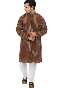 Woven Handloom South Cotton Kurta in Brown