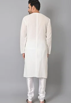 Woven Jacquard Cotton Front Open Kurta Set in in White