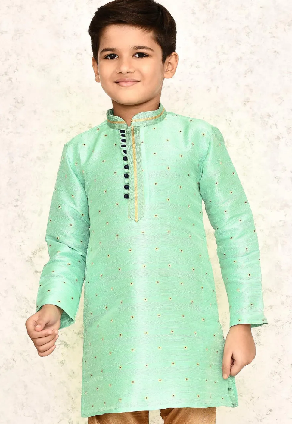 Woven Jute Silk Jacquard Kurta in Sea Green