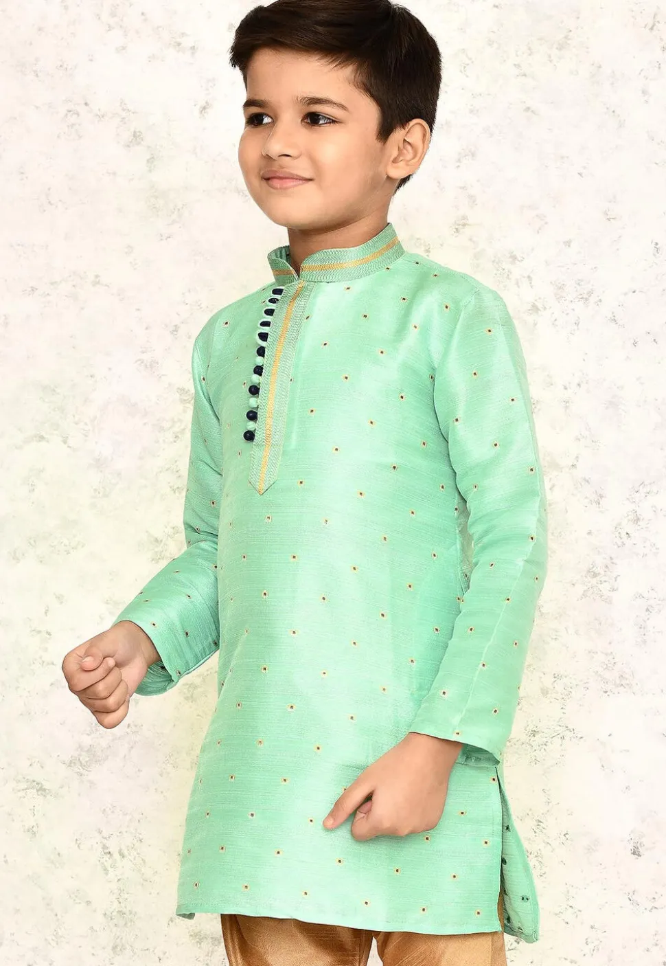 Woven Jute Silk Jacquard Kurta in Sea Green