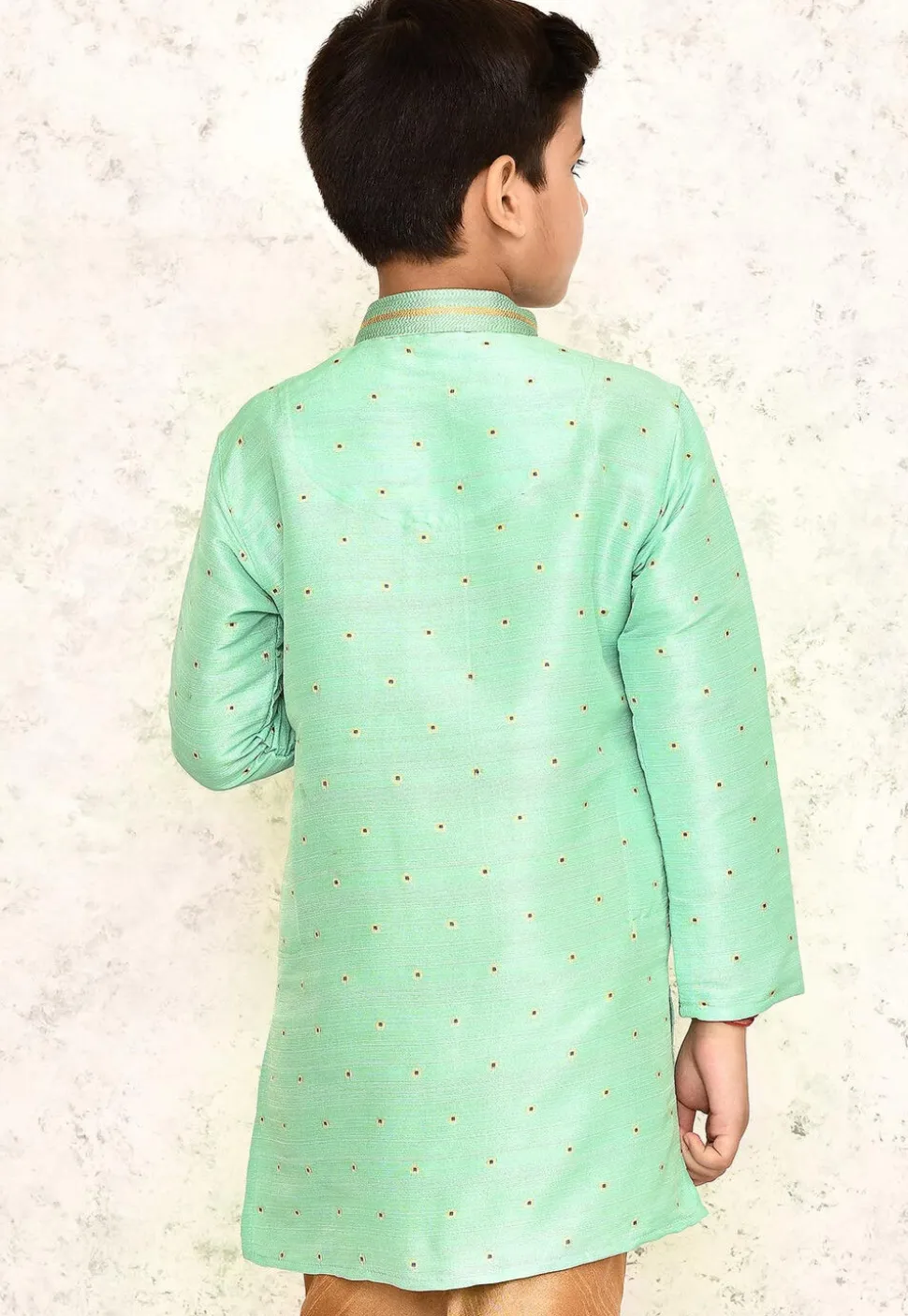 Woven Jute Silk Jacquard Kurta in Sea Green