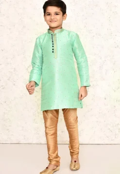 Woven Jute Silk Jacquard Kurta in Sea Green