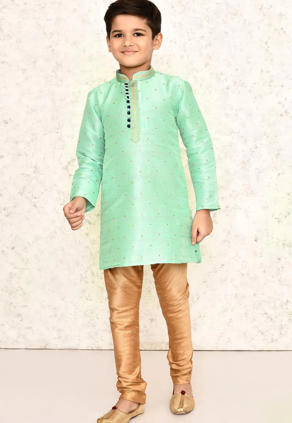 Woven Jute Silk Jacquard Kurta in Sea Green