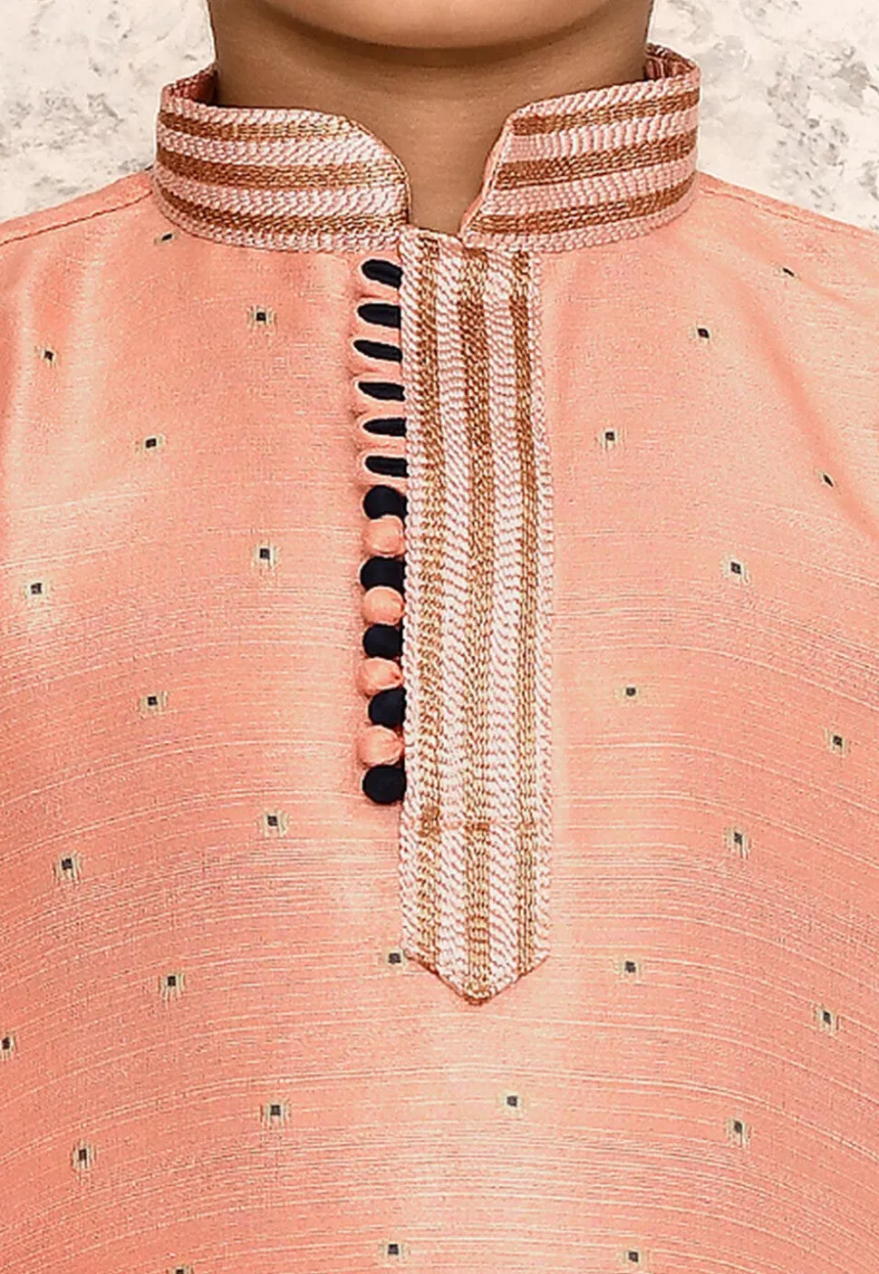 Woven Jute Silk Jacquard Kurta in Peach