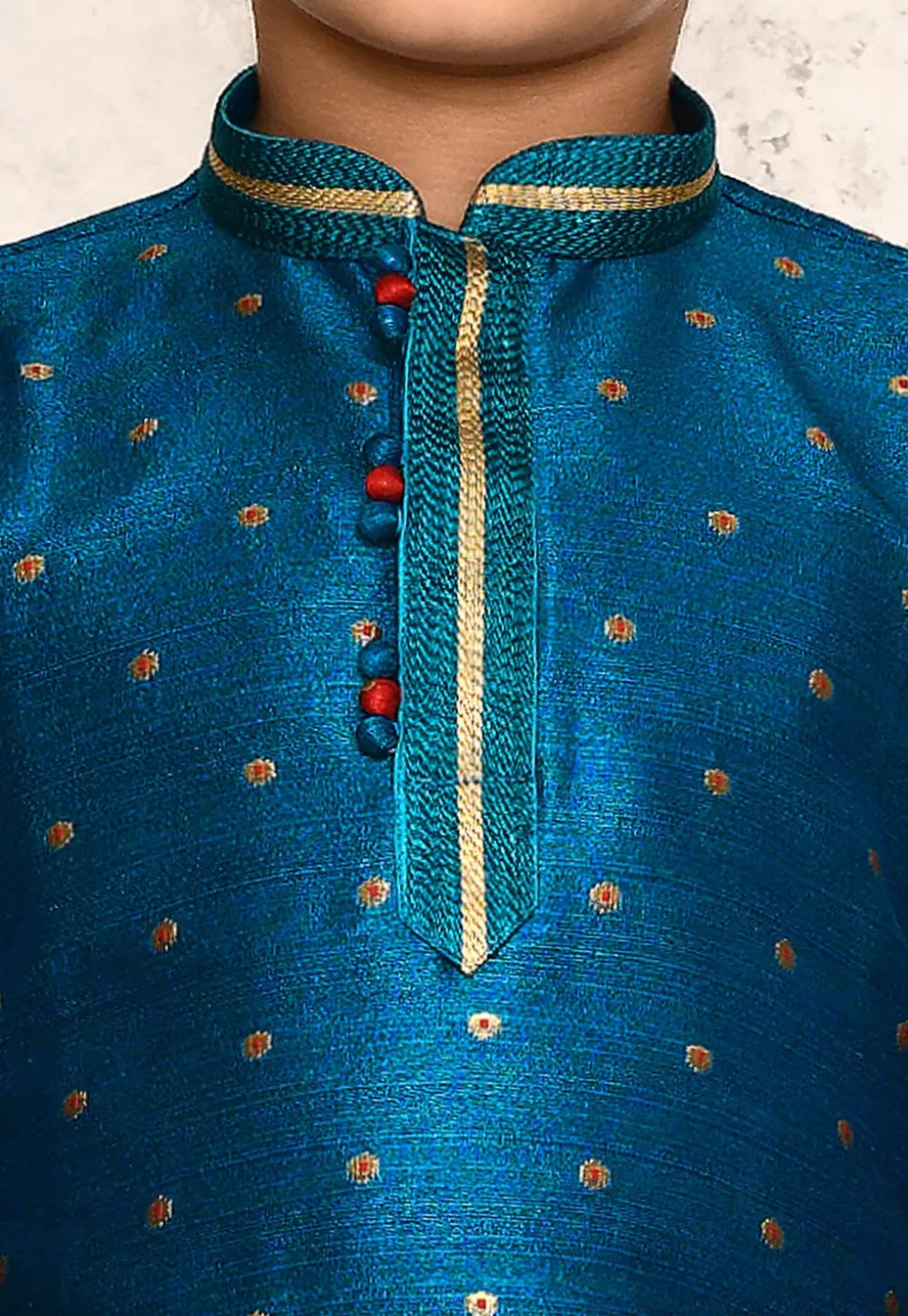 Woven Jute Silk Jacquard Kurta in Teal Blue