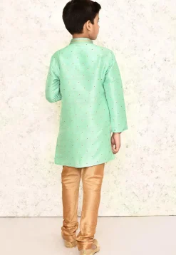 Woven Jute Silk Jacquard Kurta Set in Sea Green