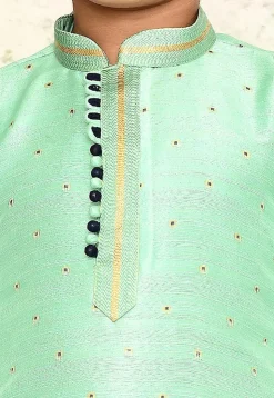 Woven Jute Silk Jacquard Kurta Set in Sea Green