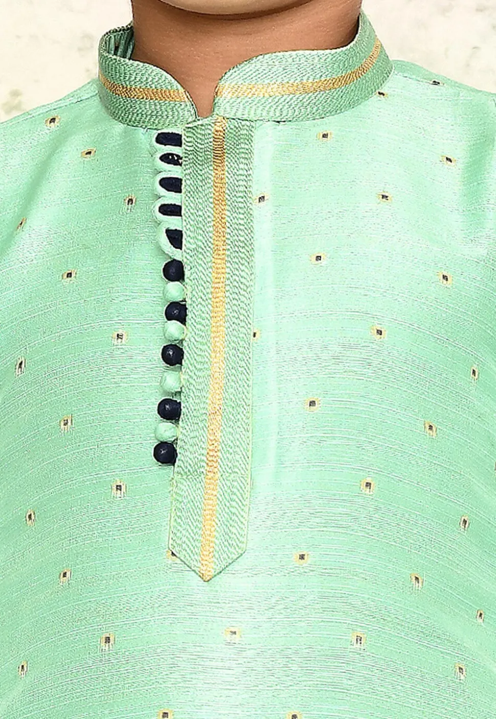 Woven Jute Silk Jacquard Kurta Set in Sea Green