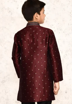Woven Jute Silk Jacquard Kurta in Maroon