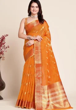 Woven Kota Doria Saree in Mustard
