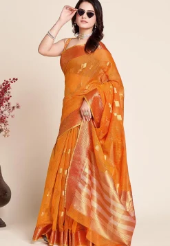 Woven Kota Doria Saree in Mustard