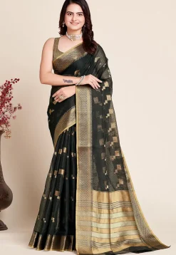 Woven Kota Doria Saree in Black
