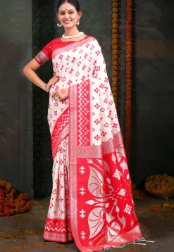 Woven Linen Cotton Saree in White