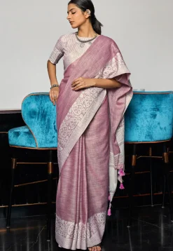 Woven Linen Cotton Saree in Purple