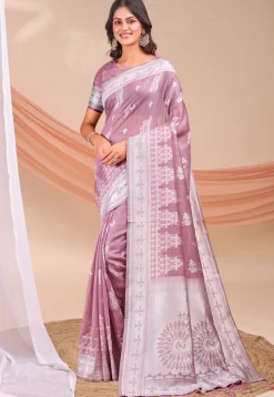 Woven Linen Cotton Saree in Purple