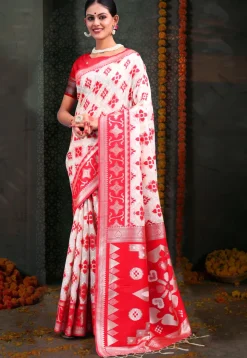 Woven Linen Cotton Saree in White