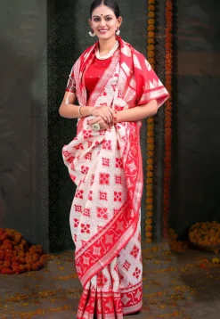 Woven Linen Cotton Saree in White