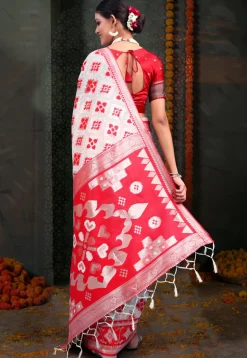 Woven Linen Cotton Saree in White