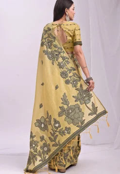 Woven Linen Cotton Saree in Yellow