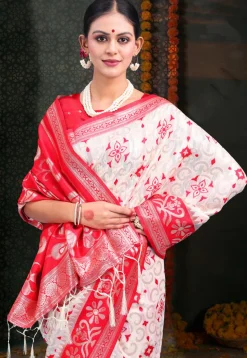 Woven Linen Cotton Saree in White