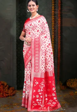 Woven Linen Cotton Saree in White