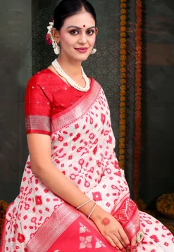 Woven Linen Cotton Saree in White
