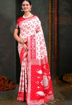 Woven Linen Cotton Saree in White