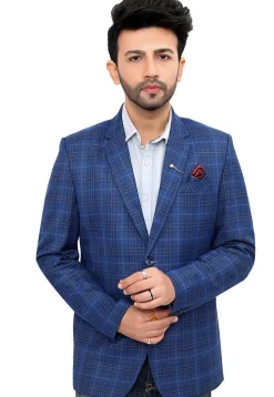 Woven Linen Silk Blazer in Blue