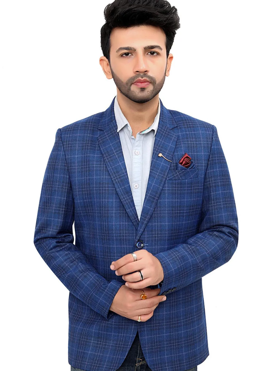 Woven Linen Silk Blazer in Blue